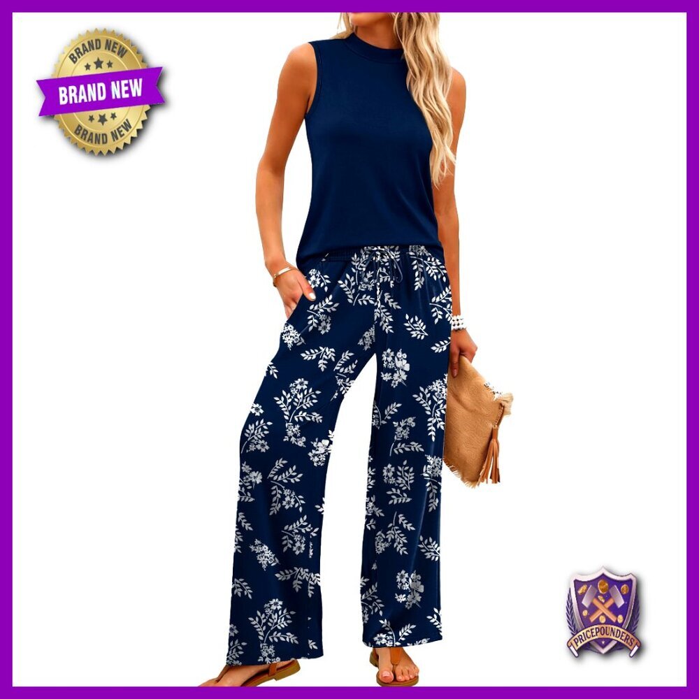 Mock Neck Wide Leg Pant Set Women's Two Piece Spring Summer Outfit